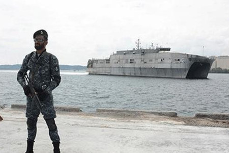 USNS Brunswick American Navy ship docks in Trincomalee,